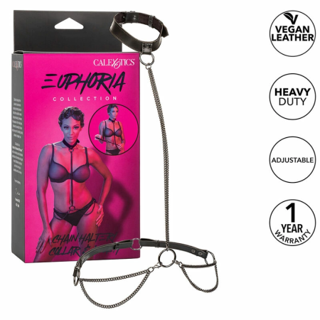 CalExotics Euphoria Chain Halter Collar & Leash Vegan Leather Adjustable