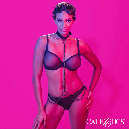 CalExotics Euphoria Chain Halter Collar & Leash Vegan Leather Adjustable