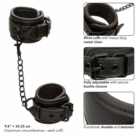 CalExotics Nocturnal Adjustable Wrist Cuffs Black - Double-Stitched Leather