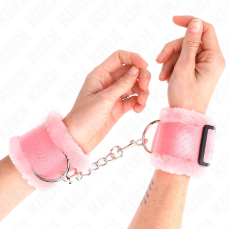KINK Furry Lined Wrist Restraints Pink Adjustable 17-31cm Secure Comfort
