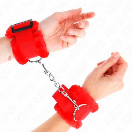 KINK Furry Lined Adjustable Wrist Restraints Red 17-31 cm x 7 cm