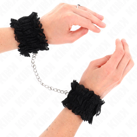 KINK Lace Elastic Wrist Restraints Black - Adjustable Soft Bondage Cuffs