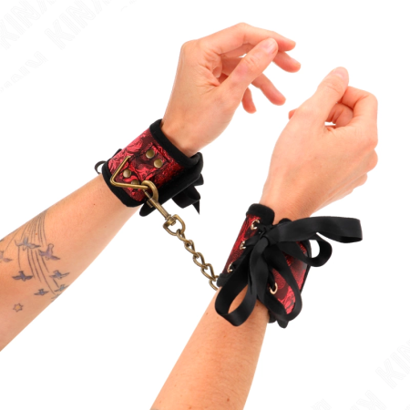 KINK Scandal Wrist Restraints Red-Black Lace Adjustable 24.5x6.5cm