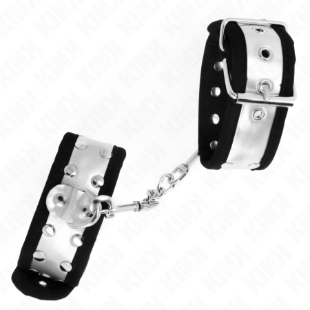 KINK Thin Adjustable Wrist Restraints Black/Silver 30x4cm Leather Finish