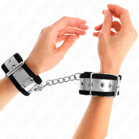 KINK Thin Adjustable Wrist Restraints Black/Silver 30x4cm Leather Finish