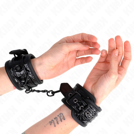 KINK Diamond Pattern Adjustable Wrist Restraints Black 17-26 cm