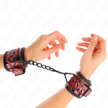 KINK Diamond Pattern Adjustable Wrist Restraints Dark Red 17-26cm x 5.5cm