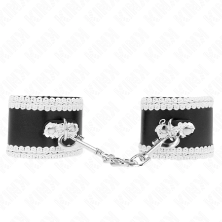 KINK Black Adjustable Wrist Cuffs with White Lace, 20-23 cm, Elegant Design