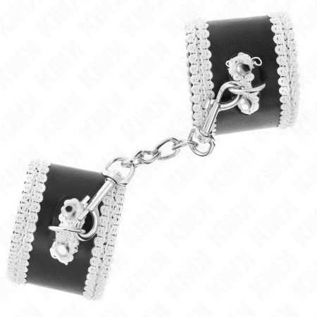 KINK Black Adjustable Wrist Cuffs with White Lace, 20-23 cm, Elegant Design