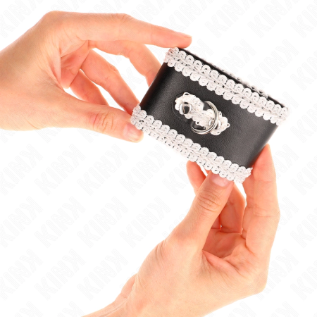 KINK Black Adjustable Wrist Cuffs with White Lace, 20-23 cm, Elegant Design