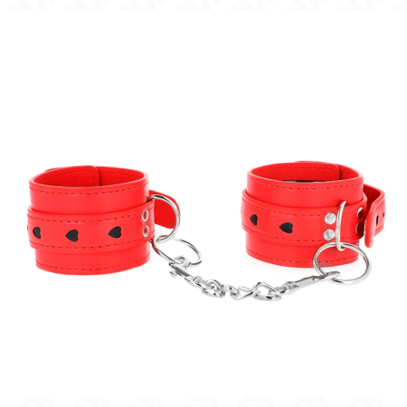 KINK Red Wrist Restraints Adjustable with Black Heart Detail 21-28 cm