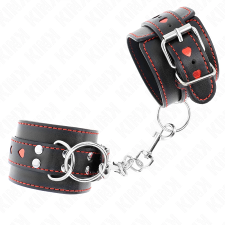 KINK Adjustable Black Wrist Bands with Red Heart Accent 21-28cm x 5.5cm