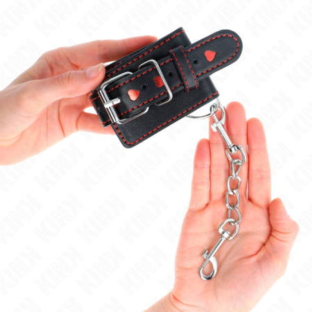 KINK Adjustable Black Wrist Bands with Red Heart Accent 21-28cm x 5.5cm