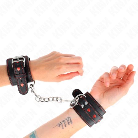 KINK Adjustable Black Wrist Bands with Red Heart Accent 21-28cm x 5.5cm