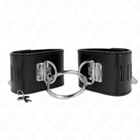 KINK Adjustable Wrist Restraints with Ring & Padlock, Black 16-23cm