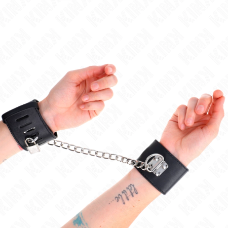 KINK Adjustable Black Wrist Restraints with Chain and Padlock 30cm 16-23cm