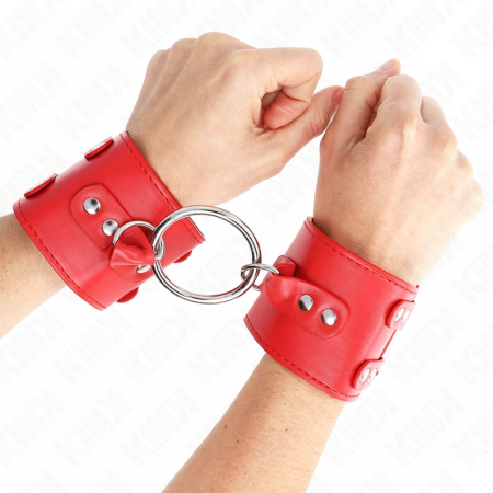 KINK Fixed Wrist Restraints Adjustable Red with Studs 17-22 cm x 6.5 cm