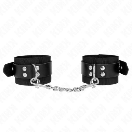 KINK Nylon Wrist Restraints Black Adjustable with Leather Belt 19-29cm