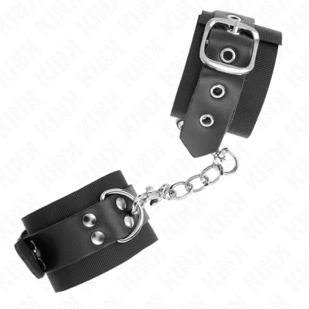 KINK Nylon Wrist Restraints Black Adjustable with Leather Belt 19-29cm