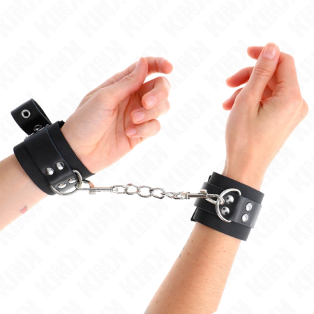 KINK Nylon Wrist Restraints Black Adjustable with Leather Belt 19-29cm