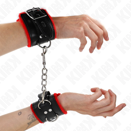 KINK Fur-Lined Adjustable Wrist Restraints Red-Black 17-29cm x 6cm