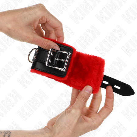 KINK Fur-Lined Adjustable Wrist Restraints Red-Black 17-29cm x 6cm