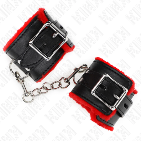 KINK Fur-Lined Adjustable Wrist Restraints Red-Black 17-29cm x 6cm