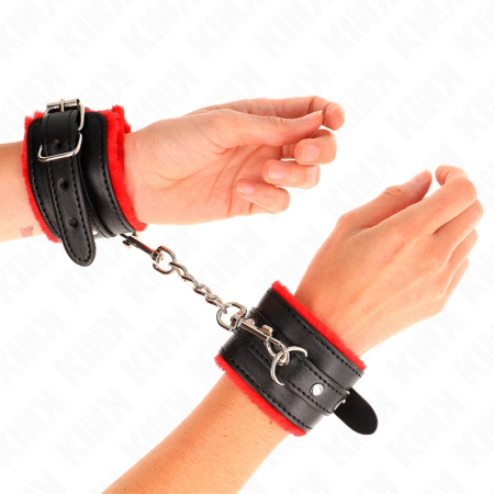 KINK Premium Fur-Lined Adjustable Wrist Restraints Red-Black 17-29cm