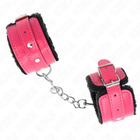 KINK Premium Fur-Lined Adjustable Wrist Restraints Black/Raspberry Rose 17-29cm
