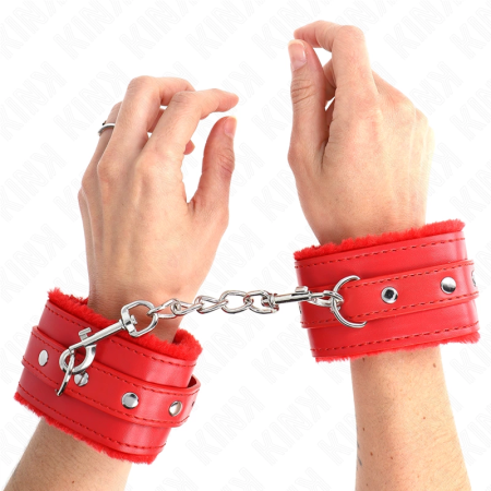 KINK Premium Fur Lined Adjustable Wrist Restraints Red 17-29cm