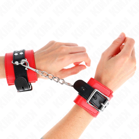 KINK Adjustable Wrist Restraints Red-Black 17-28cm Secure Fit Padded Cuffs