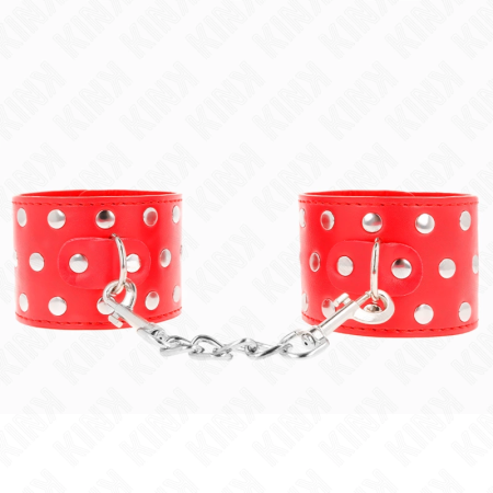 KINK Adjustable Red Wrist Restraints with Rivets 19-24cm x 5.5cm