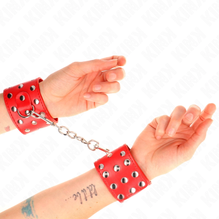 KINK Adjustable Red Wrist Restraints with Rivets 19-24cm x 5.5cm