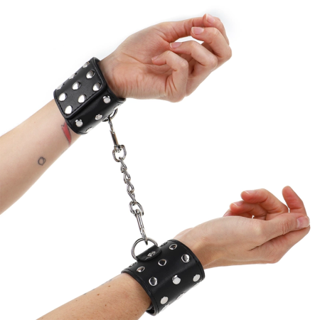 KINK Adjustable Black Wrist Restraints with Rivet Detail 19-24cm x 5.5cm