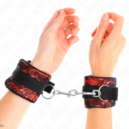 KINK Velvet & Lace Wrist Restraints Red/Black 23x6.5cm Adjustable System