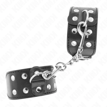 KINK Adjustable Black Wristbands with Double Stud Row, Vegan Leather