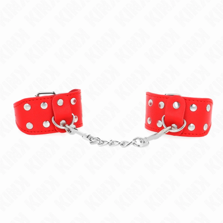 KINK Adjustable Red Wristbands with Double Studded Lines - Leather Design