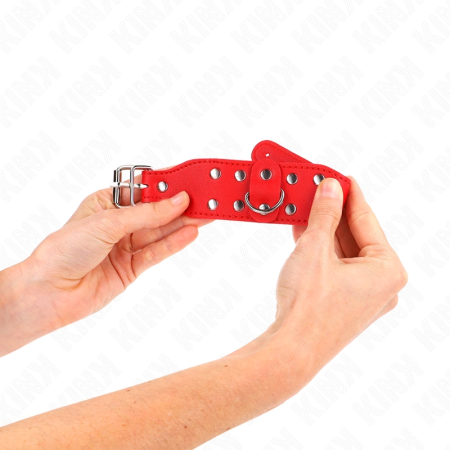 KINK Adjustable Red Wristbands with Double Studded Lines - Leather Design