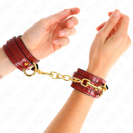 KINK Joanna Angel Adjustable Red Wrist Cuffs with Gold Chain 16.5-26cm