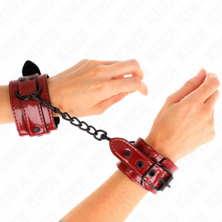 KINK Dark Red Leather Wrist Cuffs 23x5 cm - Adjustable Comfort System