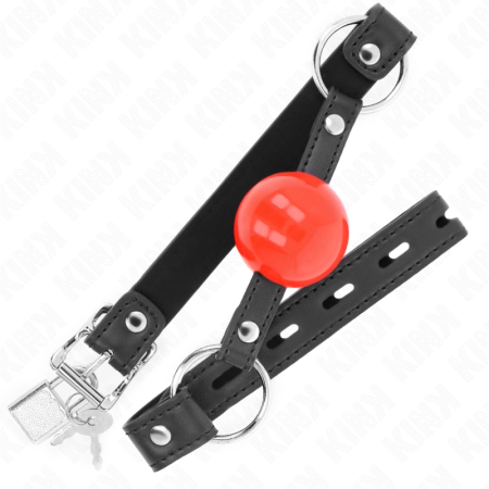 KINK Ball Gag 4cm Red Silicone Ball & Lock, Adjustable Black Strap 60cm
