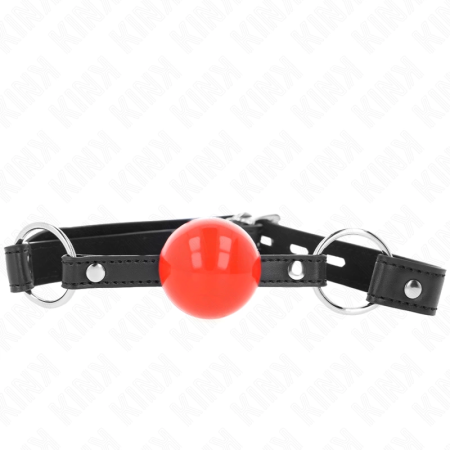 KINK Ball Gag 4cm Red Silicone Ball & Lock, Adjustable Black Strap 60cm