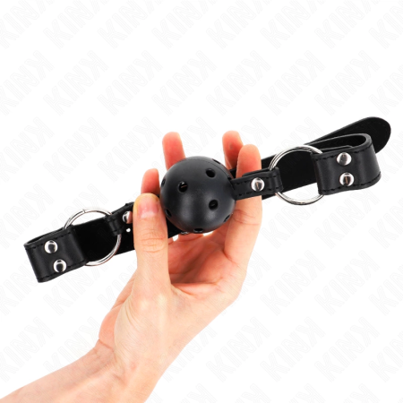 KINK Breathable Ball Gag 4cm Double Rivet Black Adjustable 42-58cm