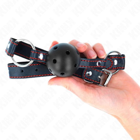 KINK Hollow Hard Black Ball Gag Model 2 - Adjustable 6.5cm Ball
