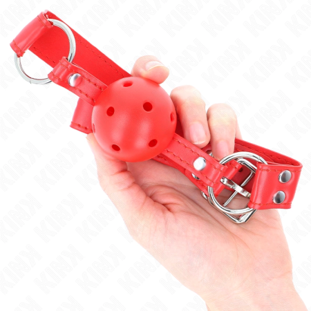 KINK Complete Red Hollow Hard Ball Gag 62 cm - Adjustable Silicone Model