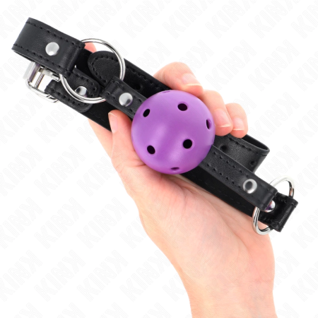 KINK Hollow Hard Ball Gag Purple 4.5 cm - Adjustable Silicone Strap 63.5 cm