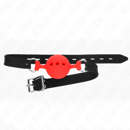 KINK Silicone Ball Gag Red M - Adjustable Strap 35-51 cm, 4.5 cm Ball