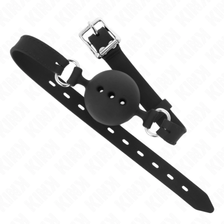 KINK Full Silicone Gag M, Black - Adjustable Strap, 4.5cm Ball, 55cm