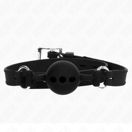 KINK Full Silicone Gag Black - Adjustable Ball Model S, 4 cm Ball, 35-51 cm Strap