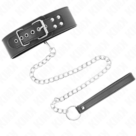 KINK Basic Model Collar with Leash 65cm - Adjustable Black Leather Set